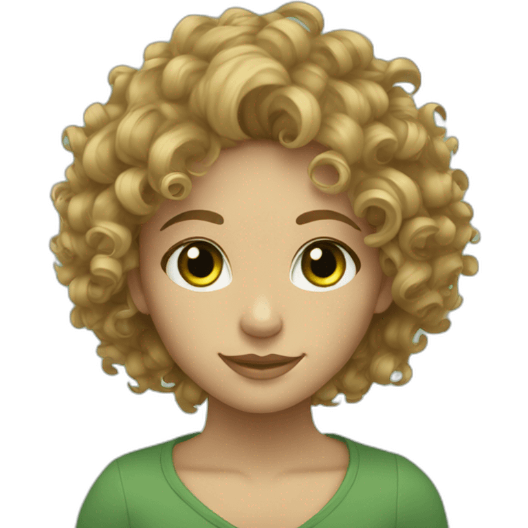 Curly hair green eyes light tan with beatd emoji