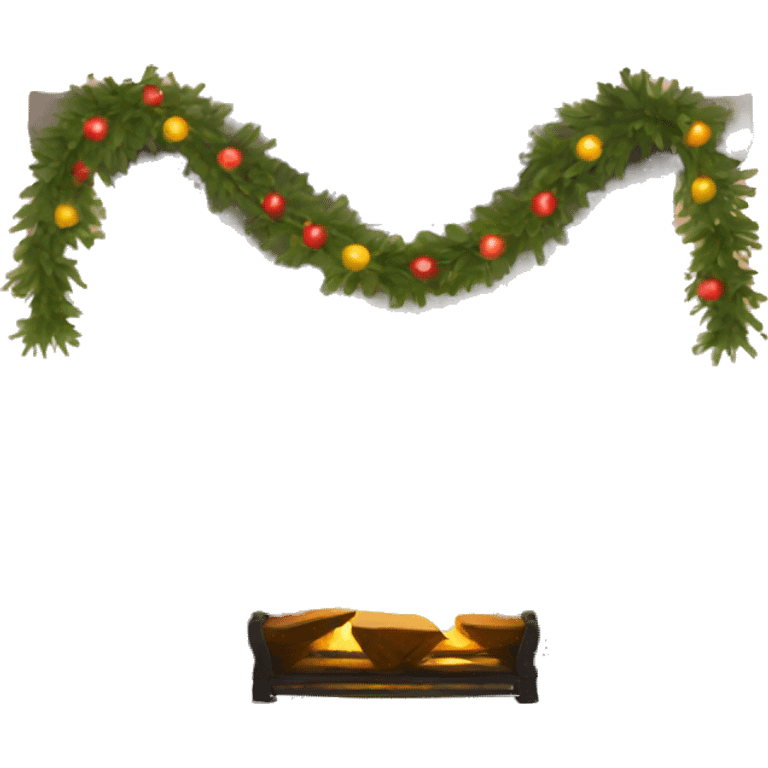 Lit fireplace with garland over it  emoji