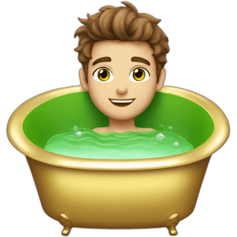 Posh-muscle-boy-brown-hair-green-eyes-pearl-necklace-in-golden-bathtub emoji