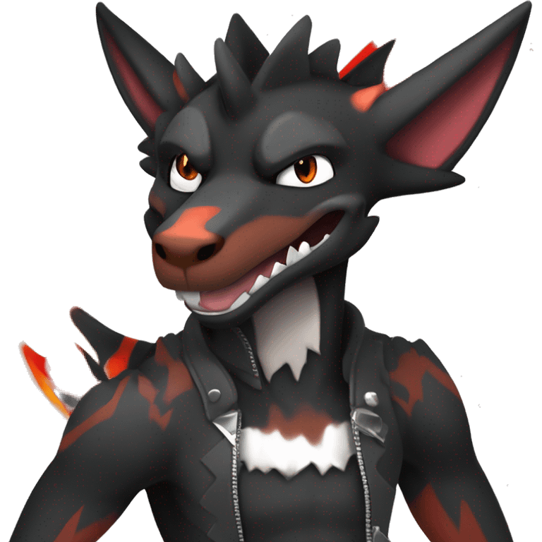 Black Cool Edgy Anthro Sergal-Houndoom-Charizard Fakémon  with White and Red Edgy markings emoji