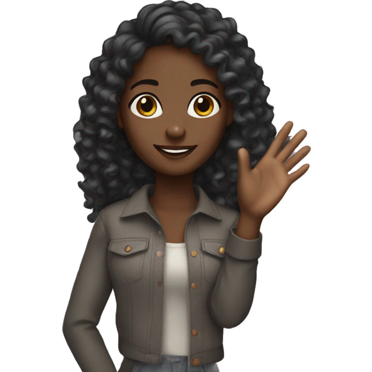 1 black girl waving with long curly hair emoji