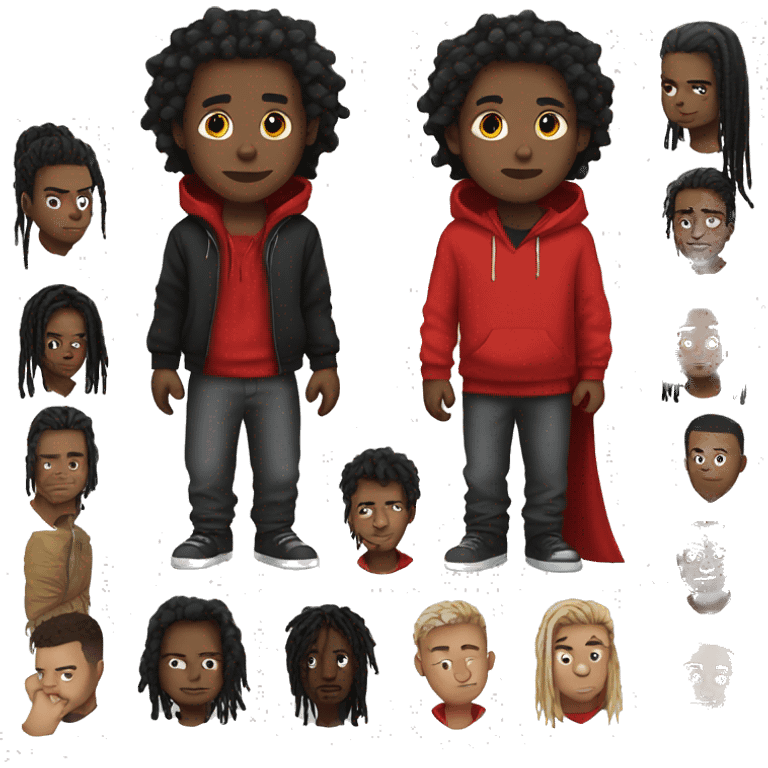 black boy with black dreads red hoodie with redhood emoji