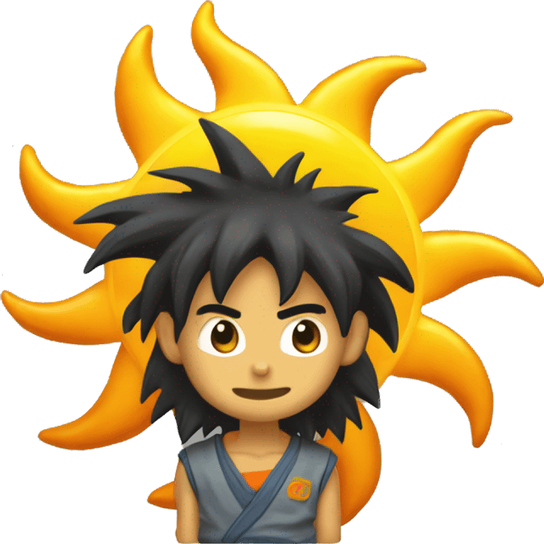 Sun with goku hair and smart and cute furry body showing full body and completehead o hair emoji