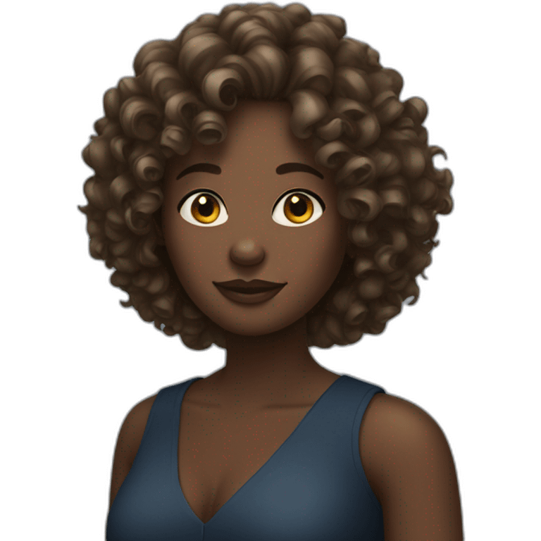 Curly hair dark skin woman emoji