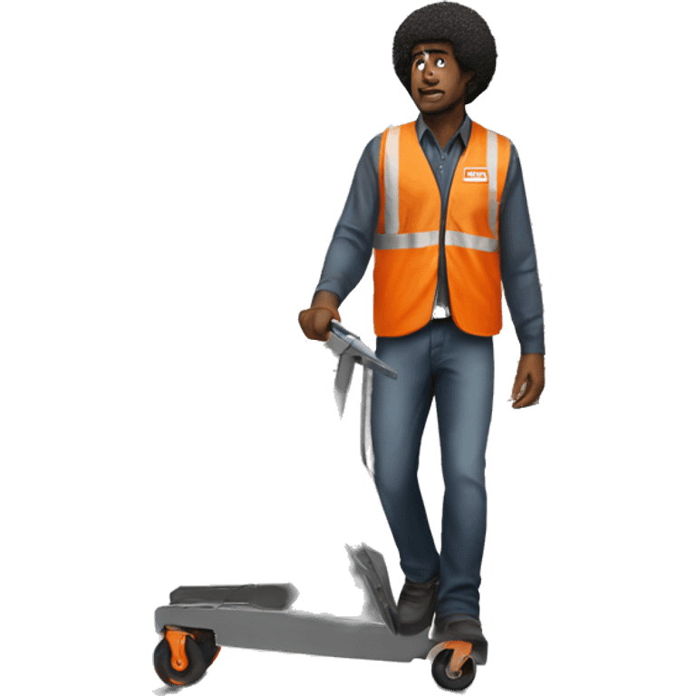 sad Black Male with Small Afro from Home Depot wearing orange pro loader vest pushing orange home depot carts emoji