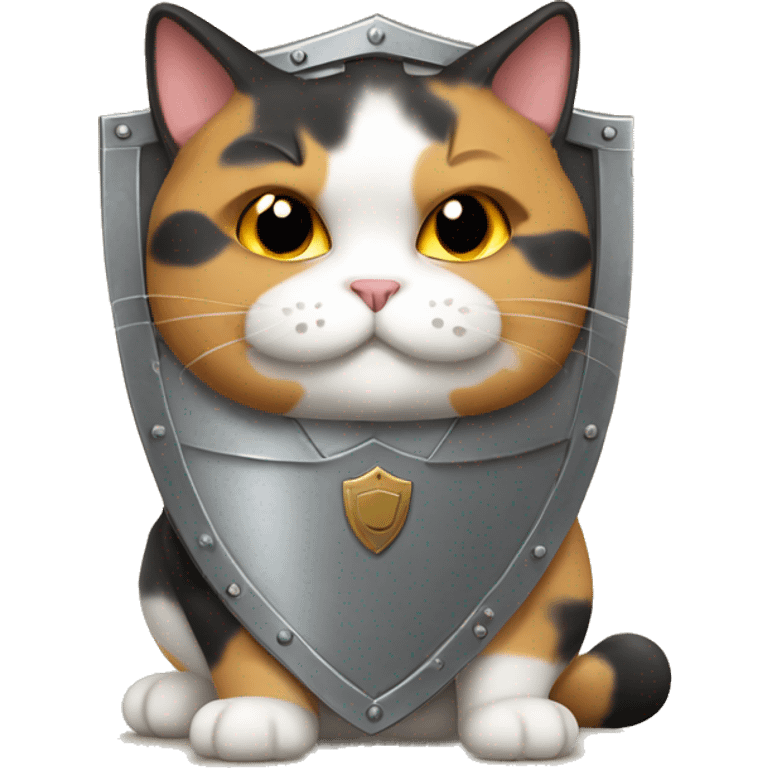 Fat calico cat with a shield  emoji