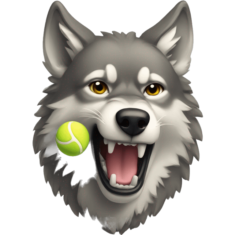 Wolf carrying tennis ball in its mouth emoji