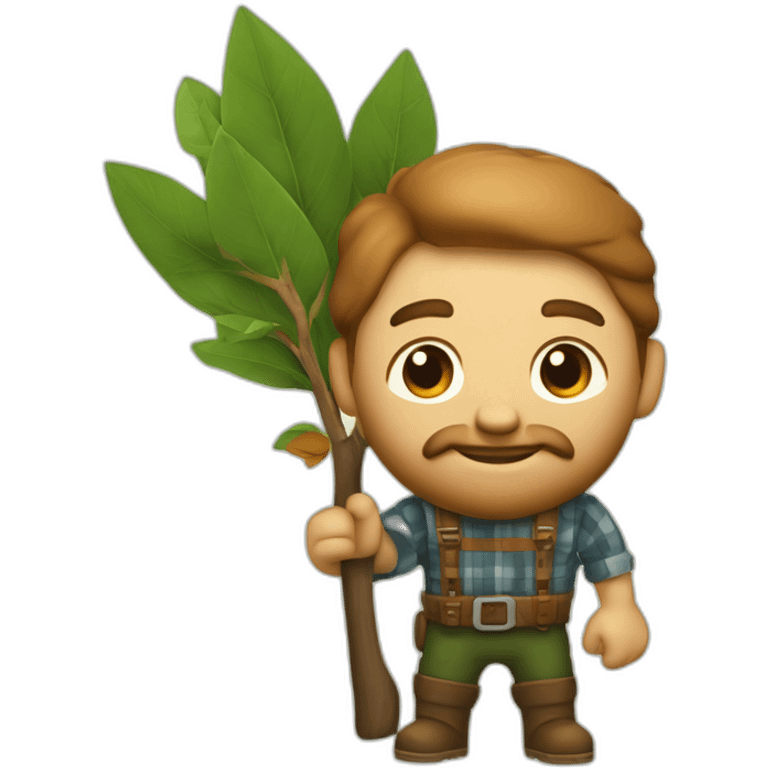 Lumber jack with a bay tree in one hand, and lumber held over the shoulder emoji