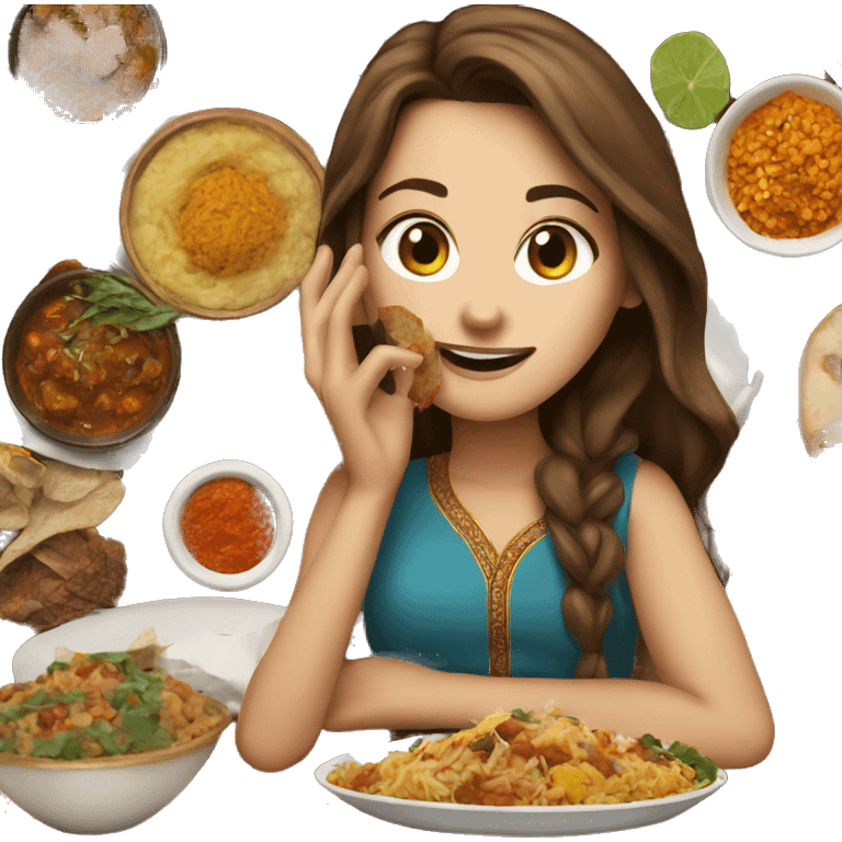 White Girl with brown hair  eating Indian food emoji