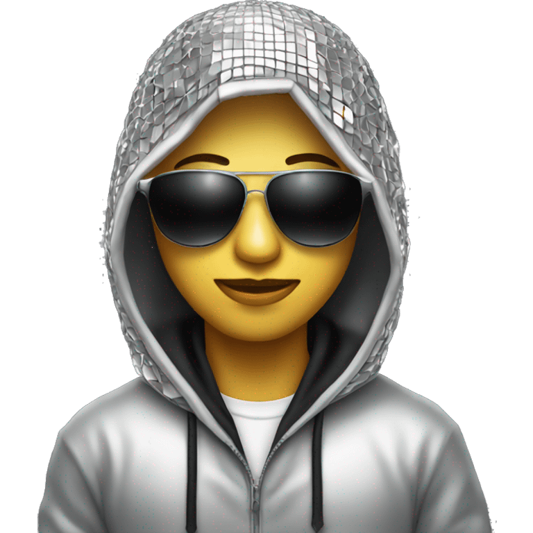 SilverDiscoball face with sunglasses and a Black hoodie   emoji