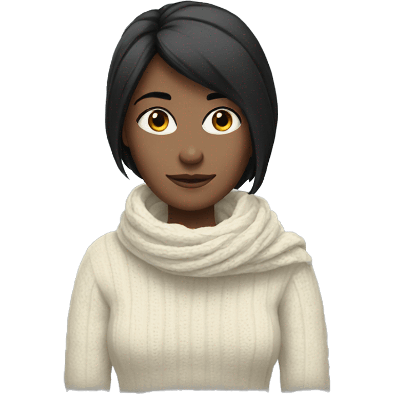 Women with black hair and white scarf and sweater  emoji