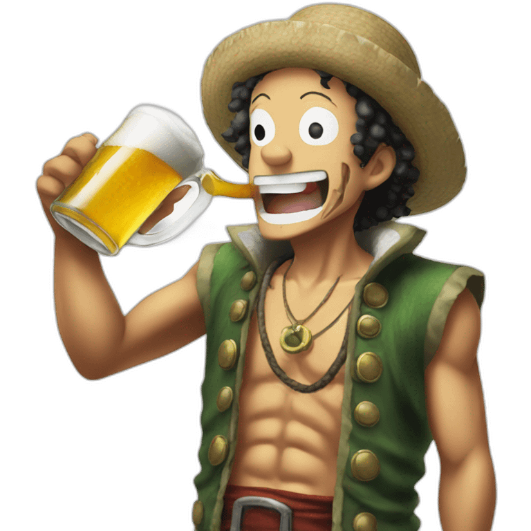 Usopp from One piece drinks a beer emoji