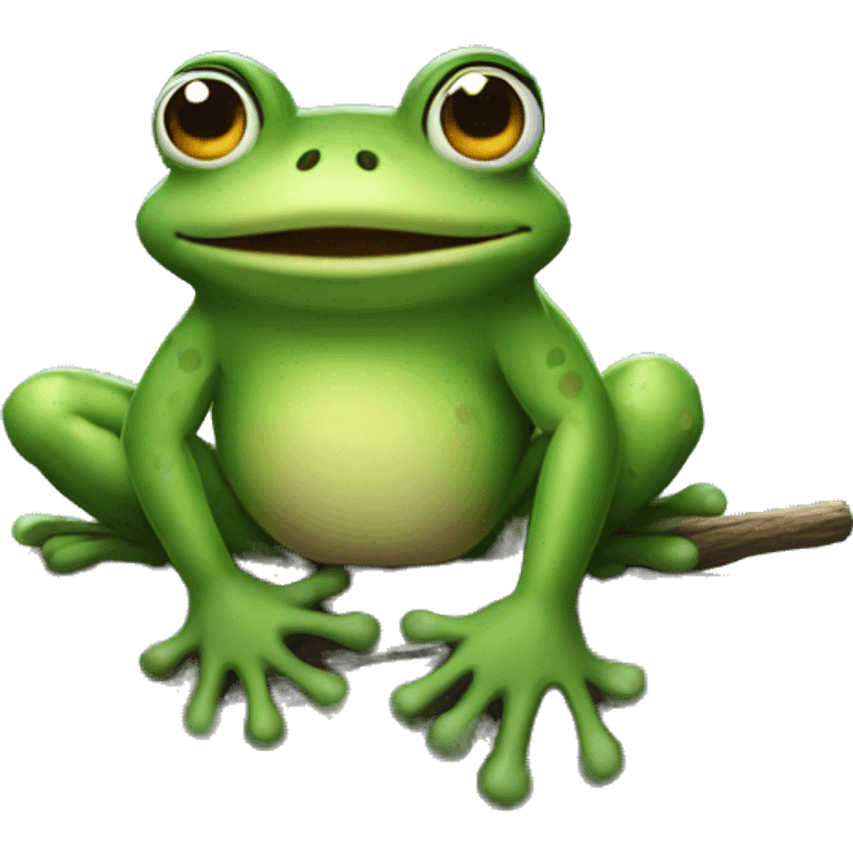 frog sitting on a log in the cold emoji