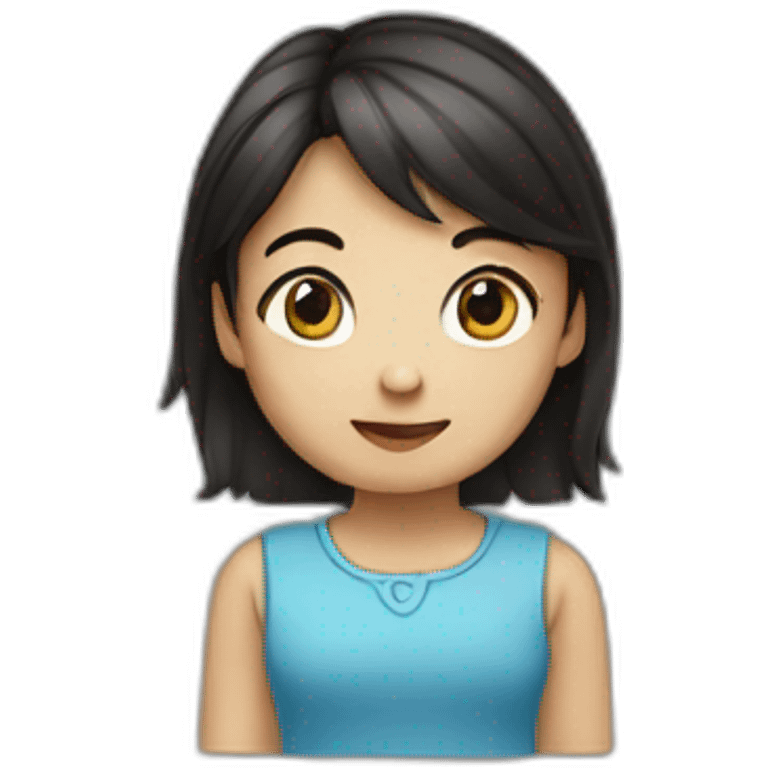 small girl with dark hair pointing up emoji