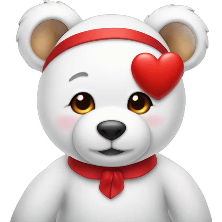 white teddy with a small red heart on his chest and a classic red bow around his neck emoji