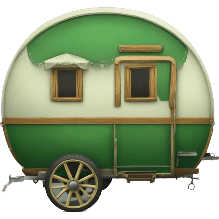 Realistic green vintage round gypsy caravan wagon camper emoji