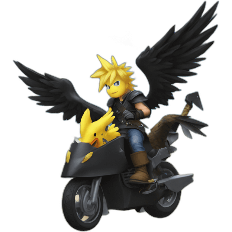 cloud strife riding a black chocobo emoji