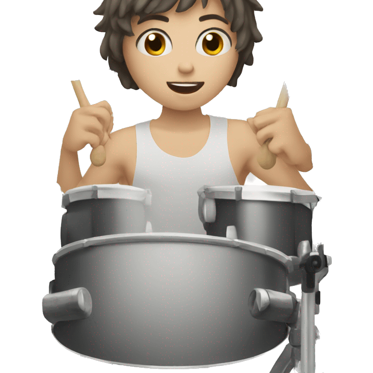 teenager with white skin and short hair playing drums emoji