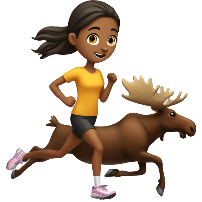 a girl running and the moose  emoji