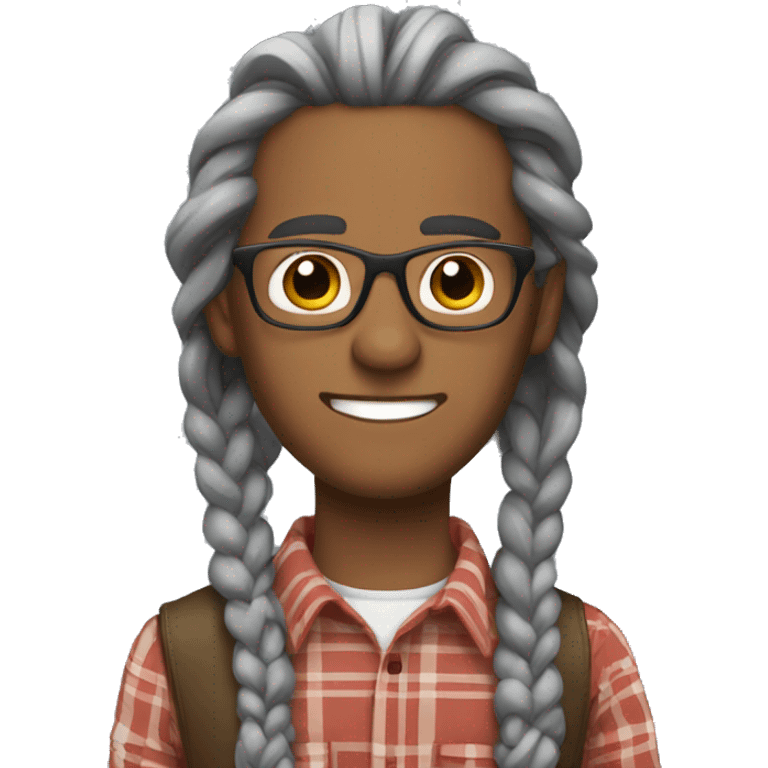 Light Brown man with long gray braids with glasses and plaid shirt emoji