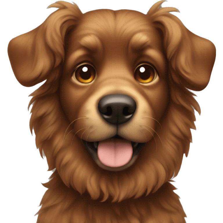 Brown hairy dog with curly tail and big ears emoji