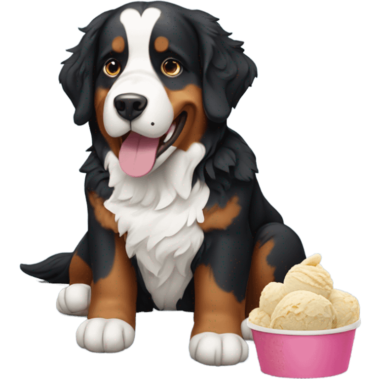 Bernese Mountain Dog eating ice cream emoji