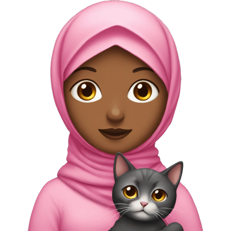 girl in a pink hijab holding a cat emoji