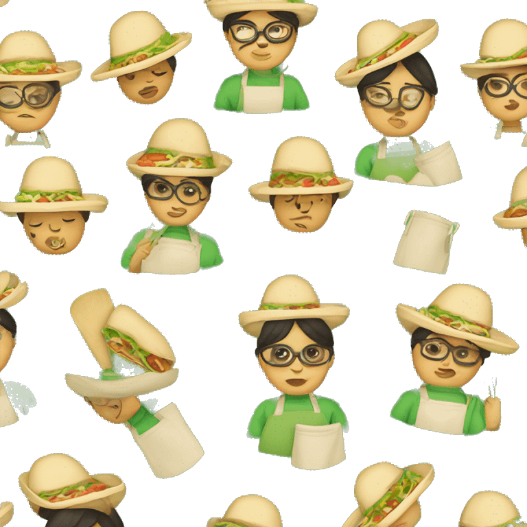 mexican chubby lady green apron  with glasses cooking tacos emoji