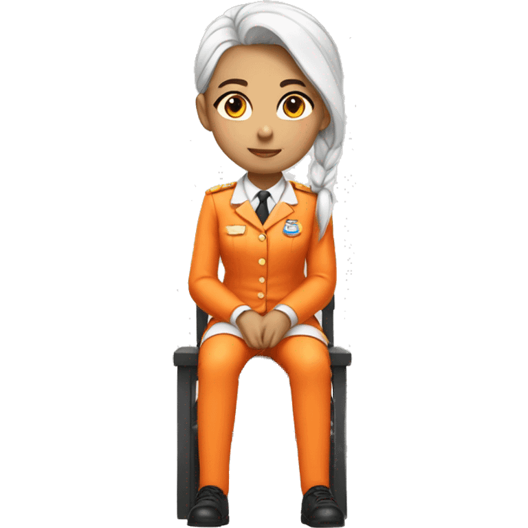 Girl in orange sit on a chair with white skin and uniform pony tai emoji