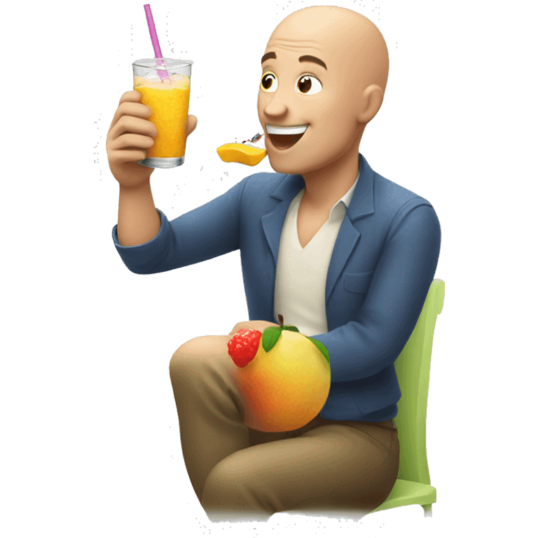 bald man enjoying fruit drink emoji