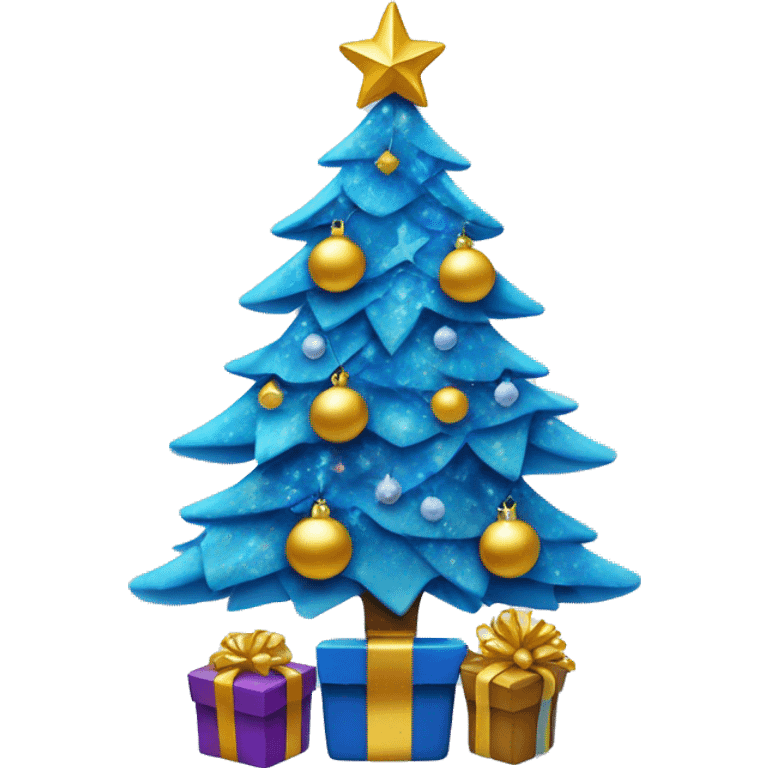 blue christmas tree fancy with presents emoji