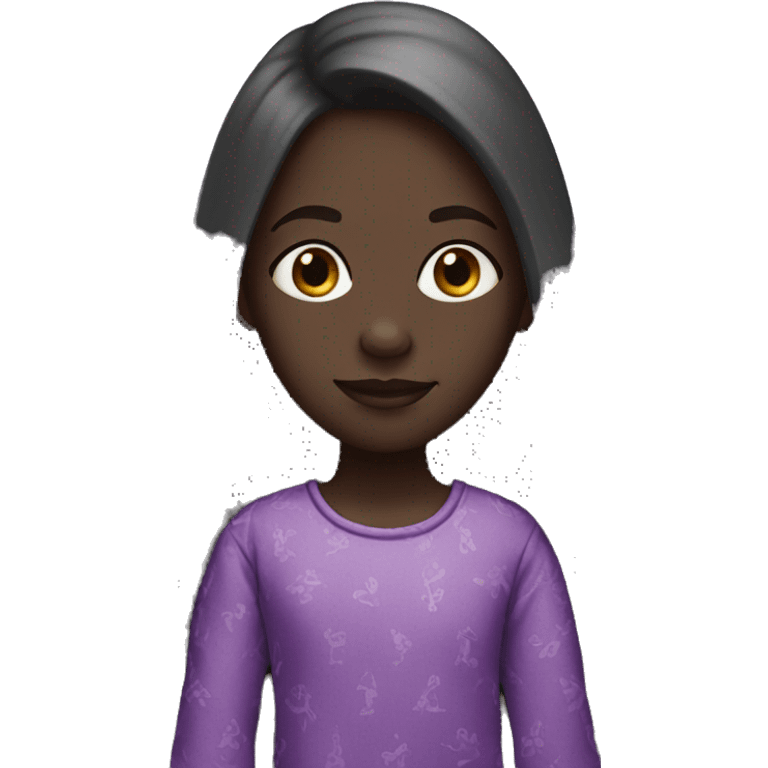 darkskin girl with long back hair with purple pajamas emoji