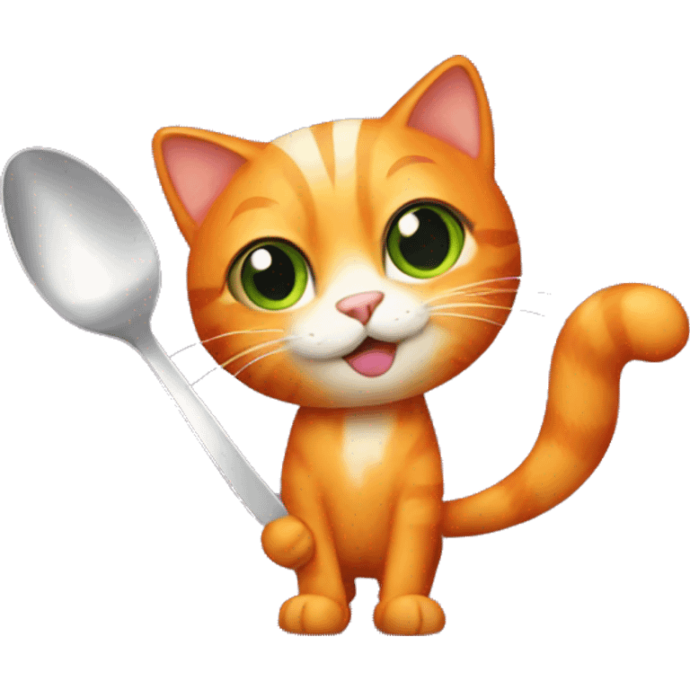 Orange cat holding teaspoon emoji