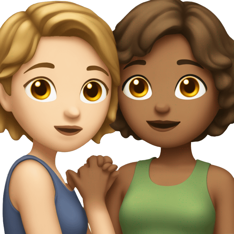 Two brown haired girls kissing, one with short hair, both white skin emoji