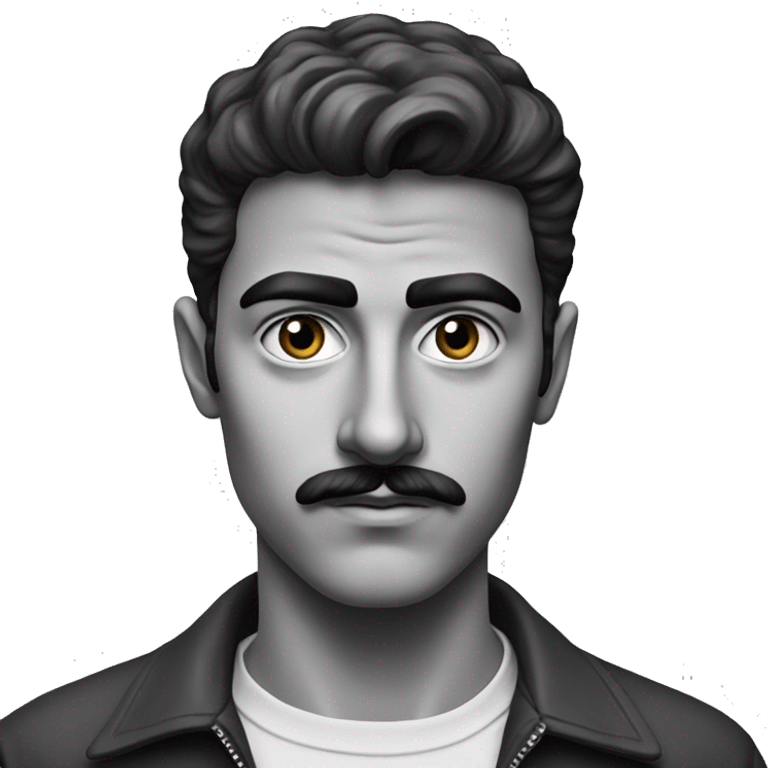 guy 20 years old iranian with moustache in 1970 photorealistic serious emoji