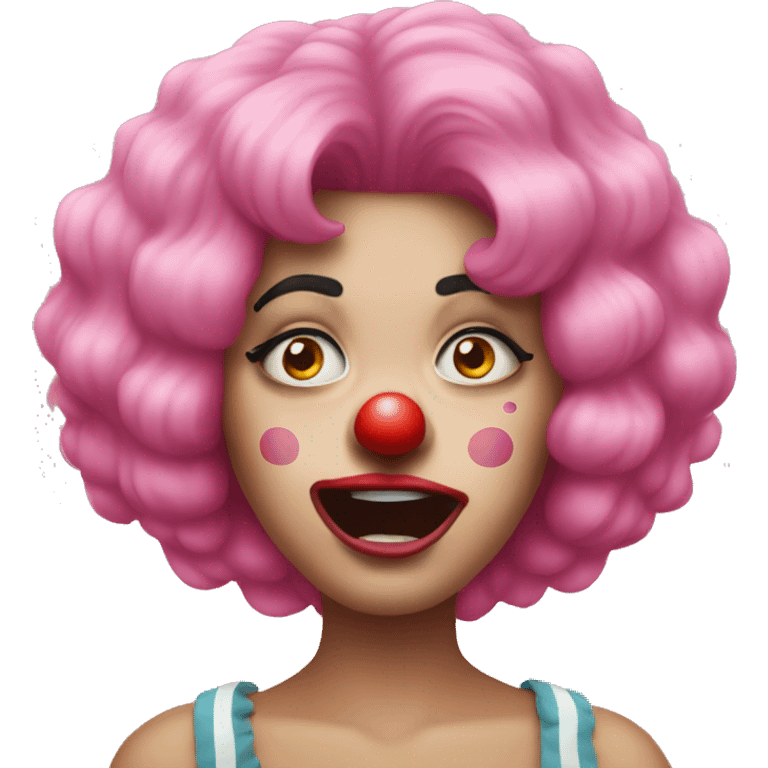 Clown with pink wig eyeliner and nails crying emoji