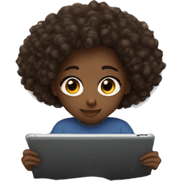 Black Girl with brown curly hair watching a moive on her ipad while she’s halfway under the covers emoji