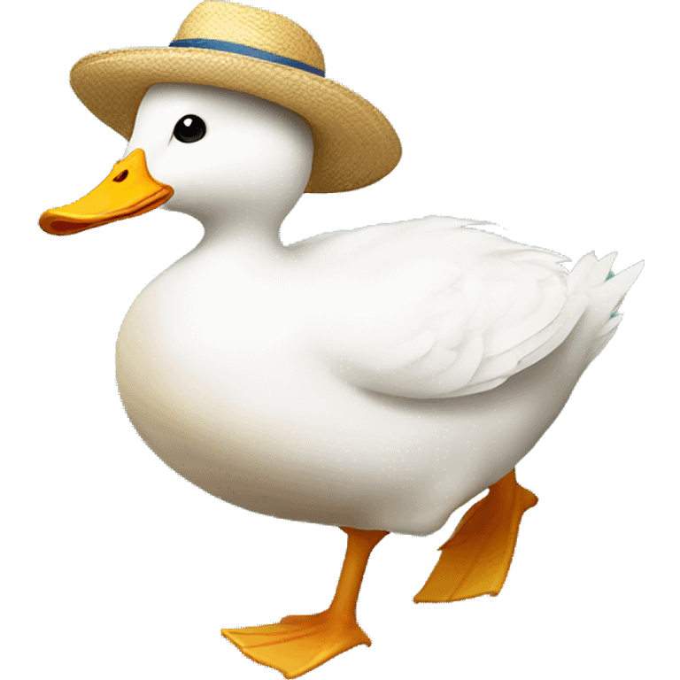 white duck with a straw hat running fat to get someone emoji