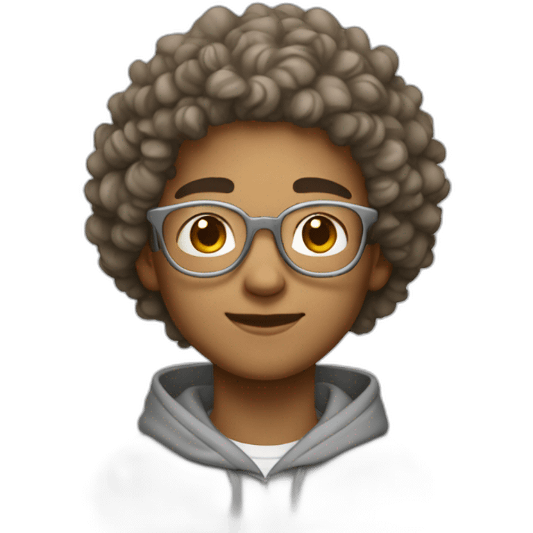 Young guy with curly hair on top with a fade in light brown color and rounded silver glasses with a grey hoodie on emoji