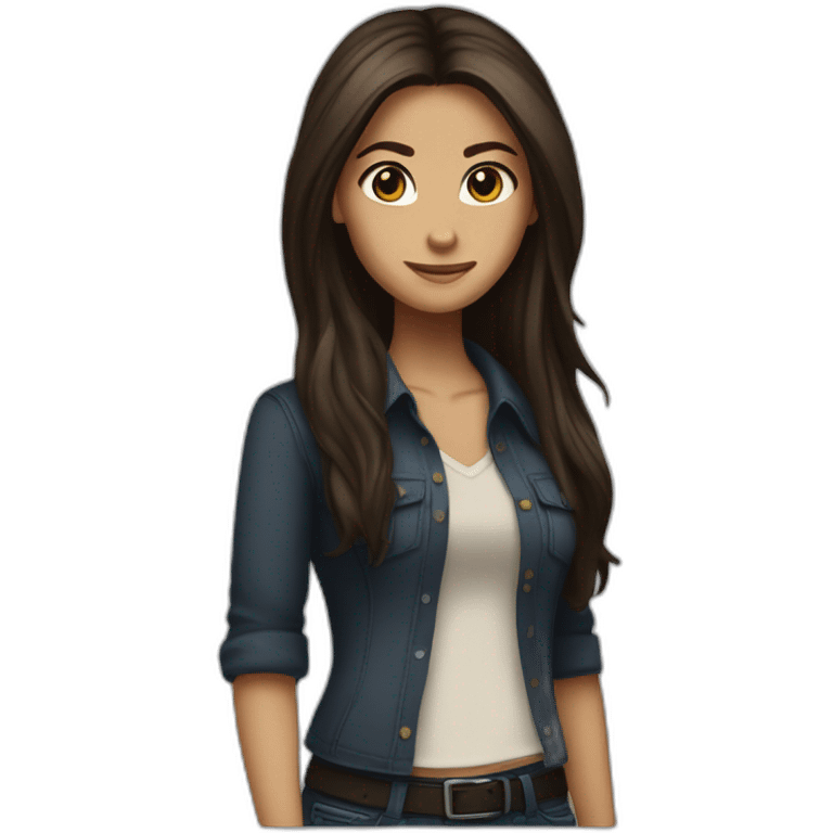 Elena Gilbert with long hair and a ribbed button-down t-shirt emoji