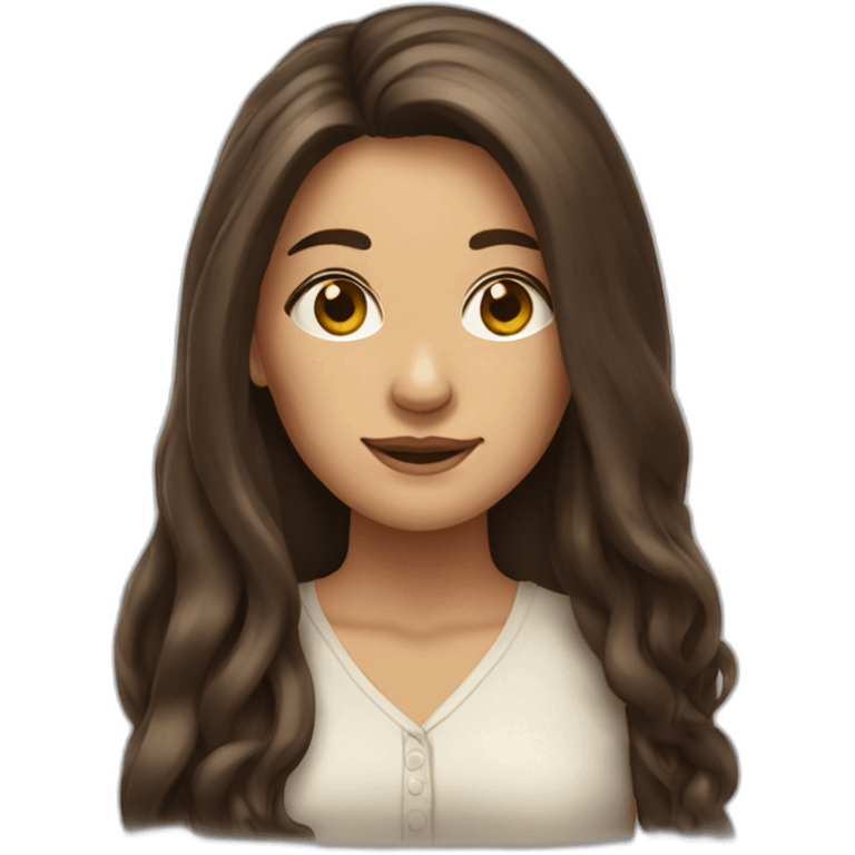 Brunnette woman with very long hair and log face emoji