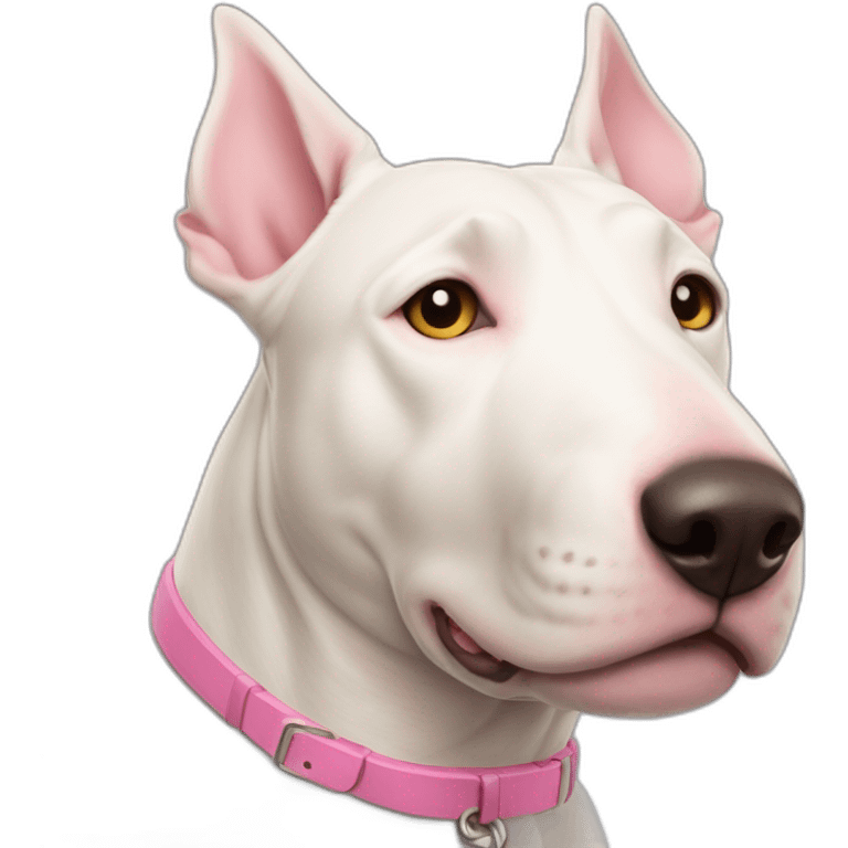 White bull terrier cross with light tan patch and pink nose emoji