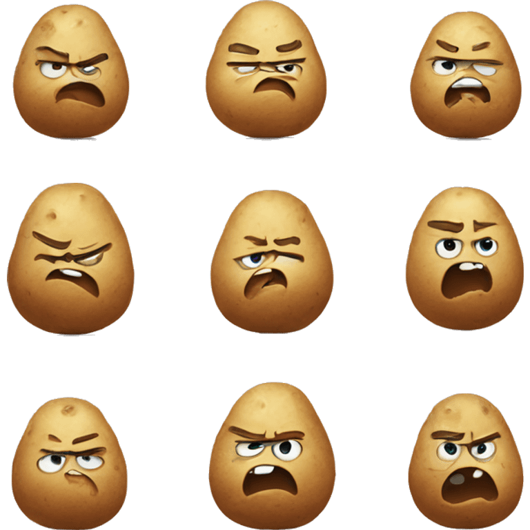 angry cute potato with different expressions  emoji