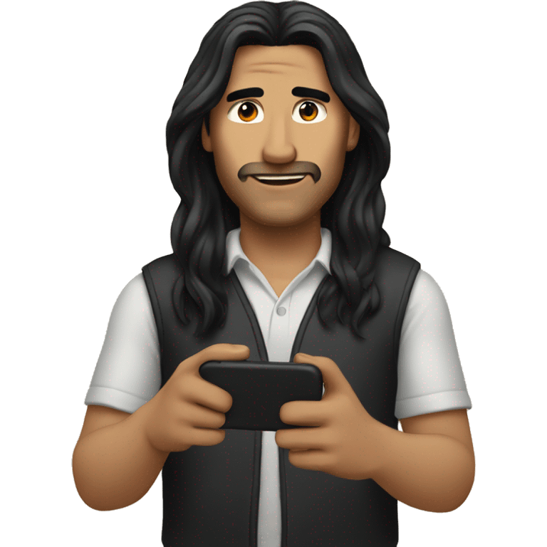 Man with long black hair playing on iPhone emoji