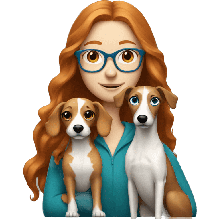 ginger girl with long hair and blue glasses holding whippet emoji