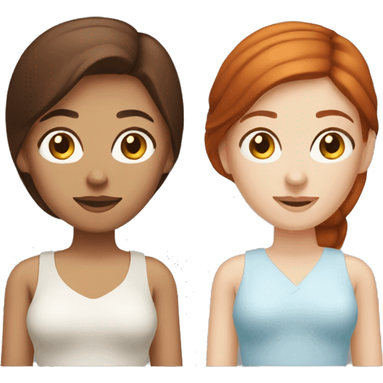 A red hair caucasian woman with blue eyes and a dark brown hair woman, Caucasian with brown eyes emoji