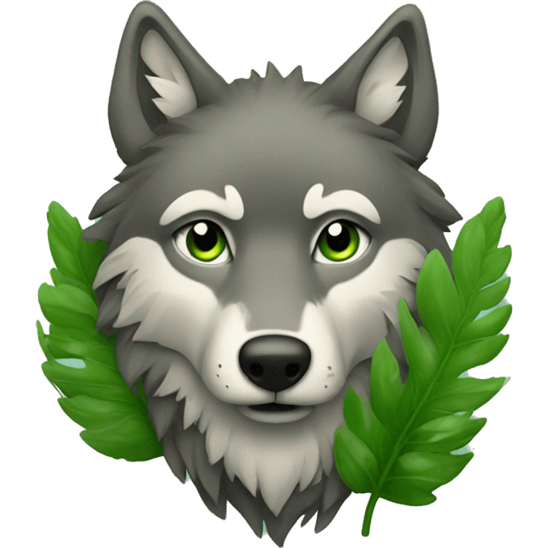 Wolf with plant fur, green fr emoji