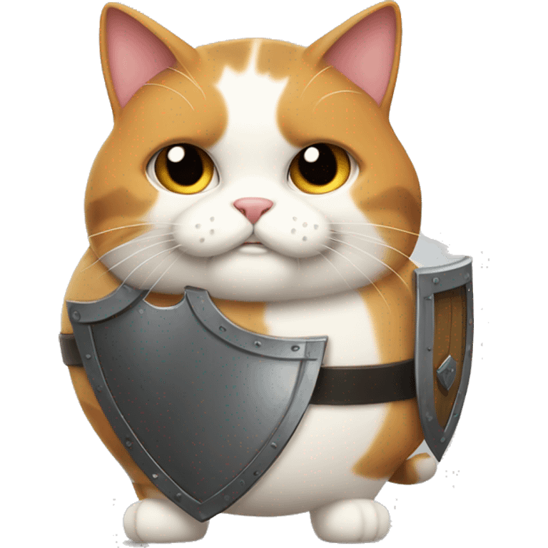 Fat calico cat with a shield  emoji