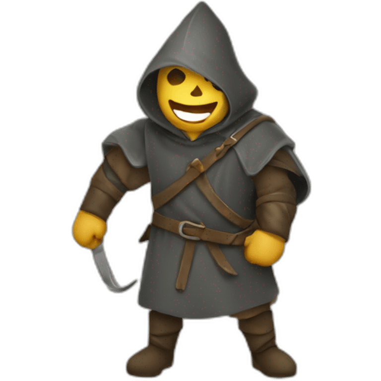 medieval saboteur laughing and escaping, hooded emoji