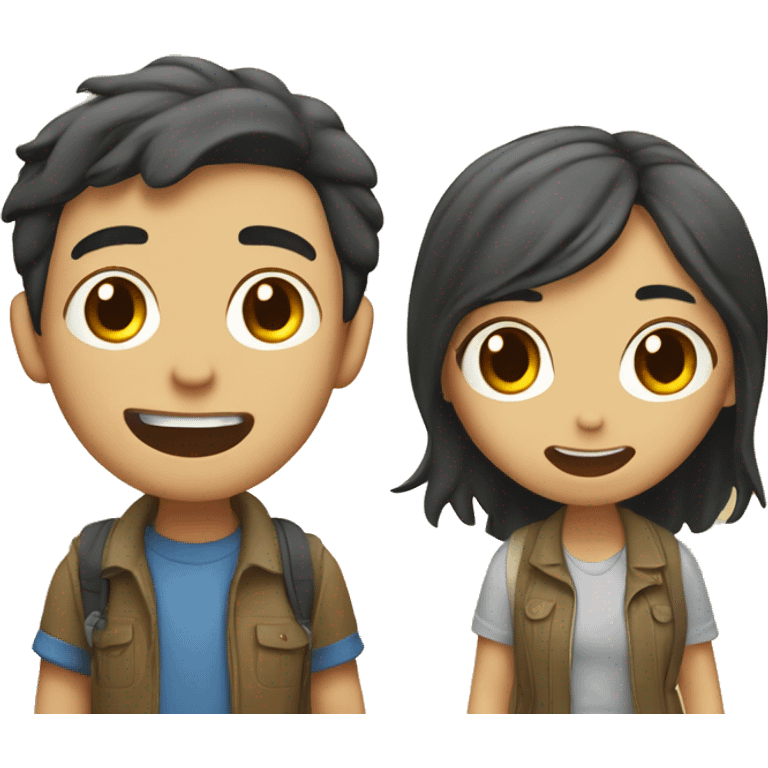 Cute Asian couple (girl with wavy long hair guy with short straight hair) excitedly traveling  emoji